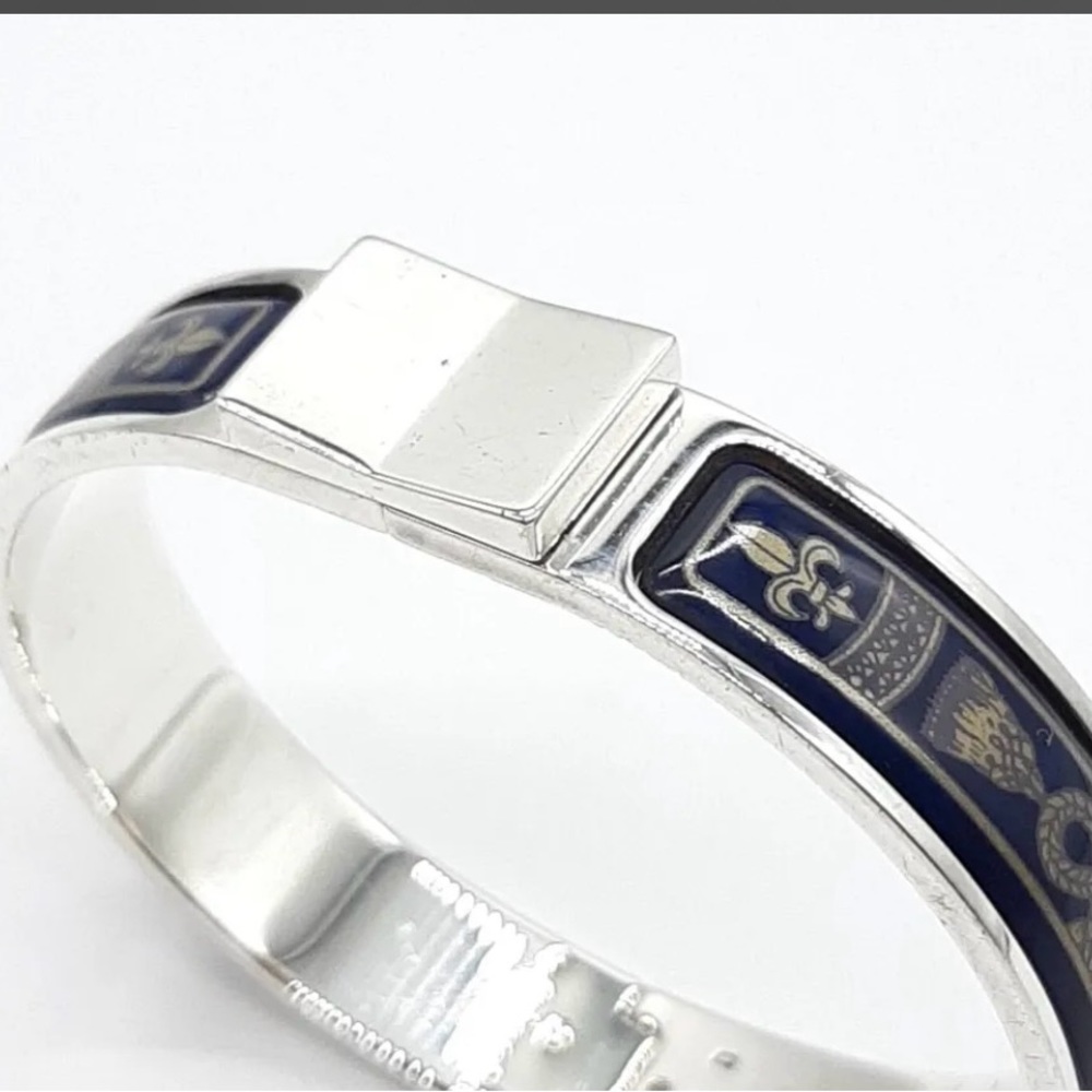 Very Rare Hermes Clic Bracelet in 925 Sterling Silver - Navy Fleur de Lis - PM